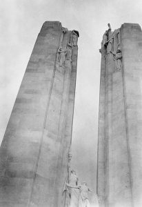 A 1936 black-and-white photo of the two towers of the Vimy Memorial in France taken by student Juanita Snelgrove during an Overseas Education League tour of England and France (PPF Collections, Gift of Juanita Snelgrove)